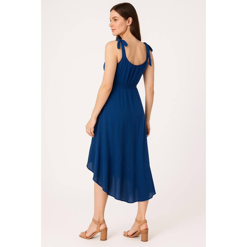Luxology Dress Womens Blue Aline HighLow Adjustable‎ TieStrap Midi Boho Flowy